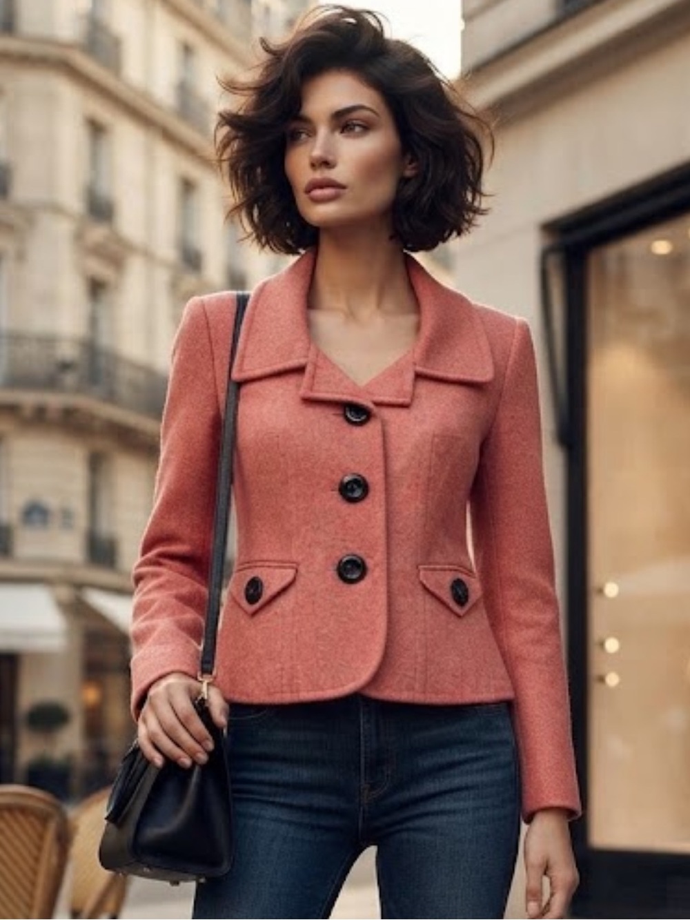 Vintage Talbots Coral Pink Wool Blend Blazer Oversized Buttons and Flap Pockets